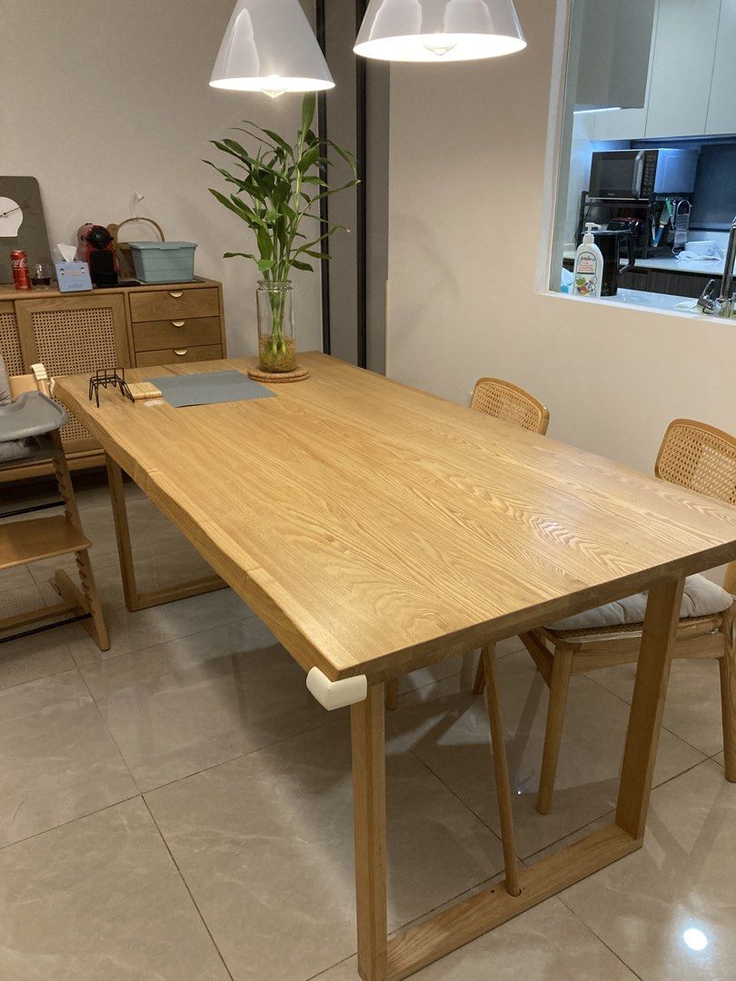 Solid Wood Dining Table (Category: Tables & Sets) located in Singapore. Submitted by jiawei2333 (Listing ID 1433376617, Image 2). Description: - Beautiful Ash Wood dining table bought from China with retail price over 1000 bucks - measures 1.8m length x 0.9m width x 0.75m height - with scratches. Not for fussy Selling to clear space. Self collection only.