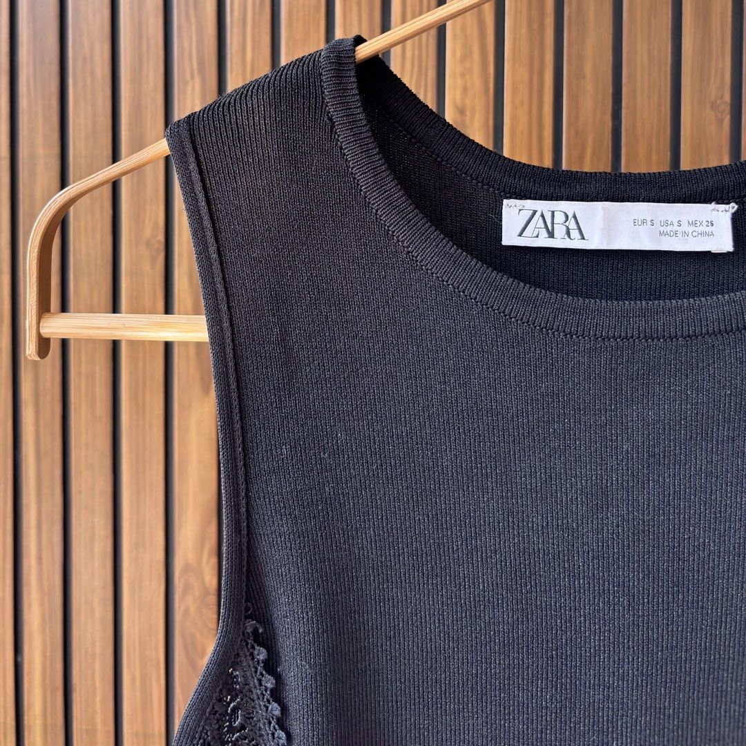 ZARA Black Knit Dress (Category: Dresses) located in Cavite. Submitted by declutteringmama12 (Listing ID 1433318784, Image 3). Description: ZARA Black Knit Dress - Size S Minimalist but striking — a timeless black dress with subtle details that elevate the whole look 🖤✨ • Structured knit fabric (holds shape beautifully) • Flattering sleeveless cut • Defined waist with subtle detail • Slight flare skirt for that feminine silhouette 🛍️ RFS: Close