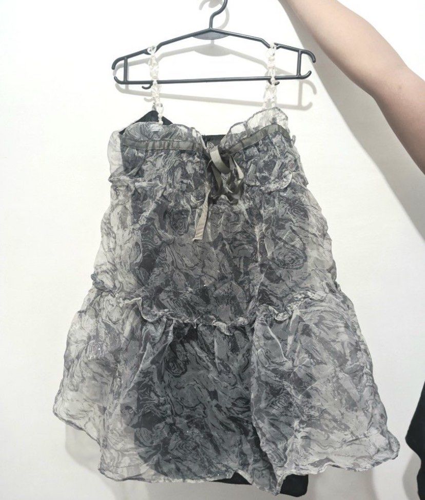 Black Ruffled Dress with Ribbon (Category: Dresses) located in Rizal. Submitted by stargirllll (Listing ID 1433576314, Image 2). Description: Black ruffled dress with square neckline, ribbon detail, spaghetti straps, and tiered skirt. Knee-length, lightweight, and semi-sheer..