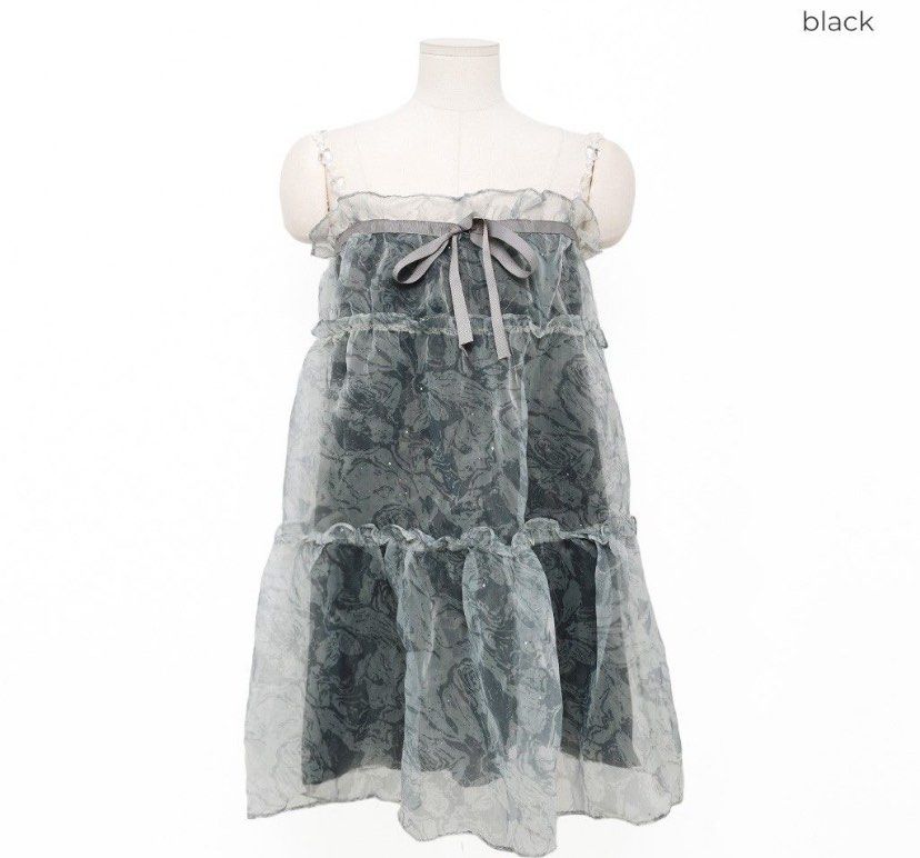 Black Ruffled Dress with Ribbon (Category: Dresses) located in Rizal. Submitted by stargirllll (Listing ID 1433576314, Image 1). Description: Black ruffled dress with square neckline, ribbon detail, spaghetti straps, and tiered skirt. Knee-length, lightweight, and semi-sheer..