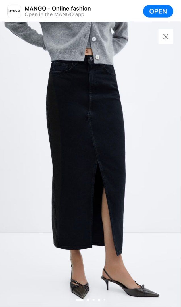 Brand New Mango Denim Skirt (Category: Skirts) located in Quezon City. Submitted by ymb_e (Listing ID 1433503463, Image 1). Description: Brand new with tags. Color black and in the size S. Style is high waist, as seen in tags. .