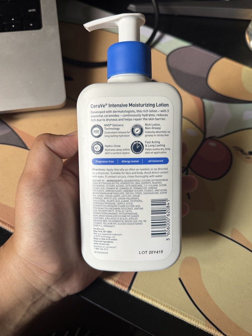 CeraVe Intensive Moisturizing Lotion 8oz (Category: Body Care) located in Quezon City. Submitted by krstnirishy (Listing ID 1433450481, Image 2). Description: - CeraVe Intensive Moisturizing Lotion - For dry to very dry skin - Contains 5% Hydro-Urea - Helps restore the skin barrier - 8 fl oz (237 ml) bottle - Fast absorbing - Fragrance-free - Allergy tested - Non-greasy - pH balanced RFS: selling left overstocks from a store we closed.