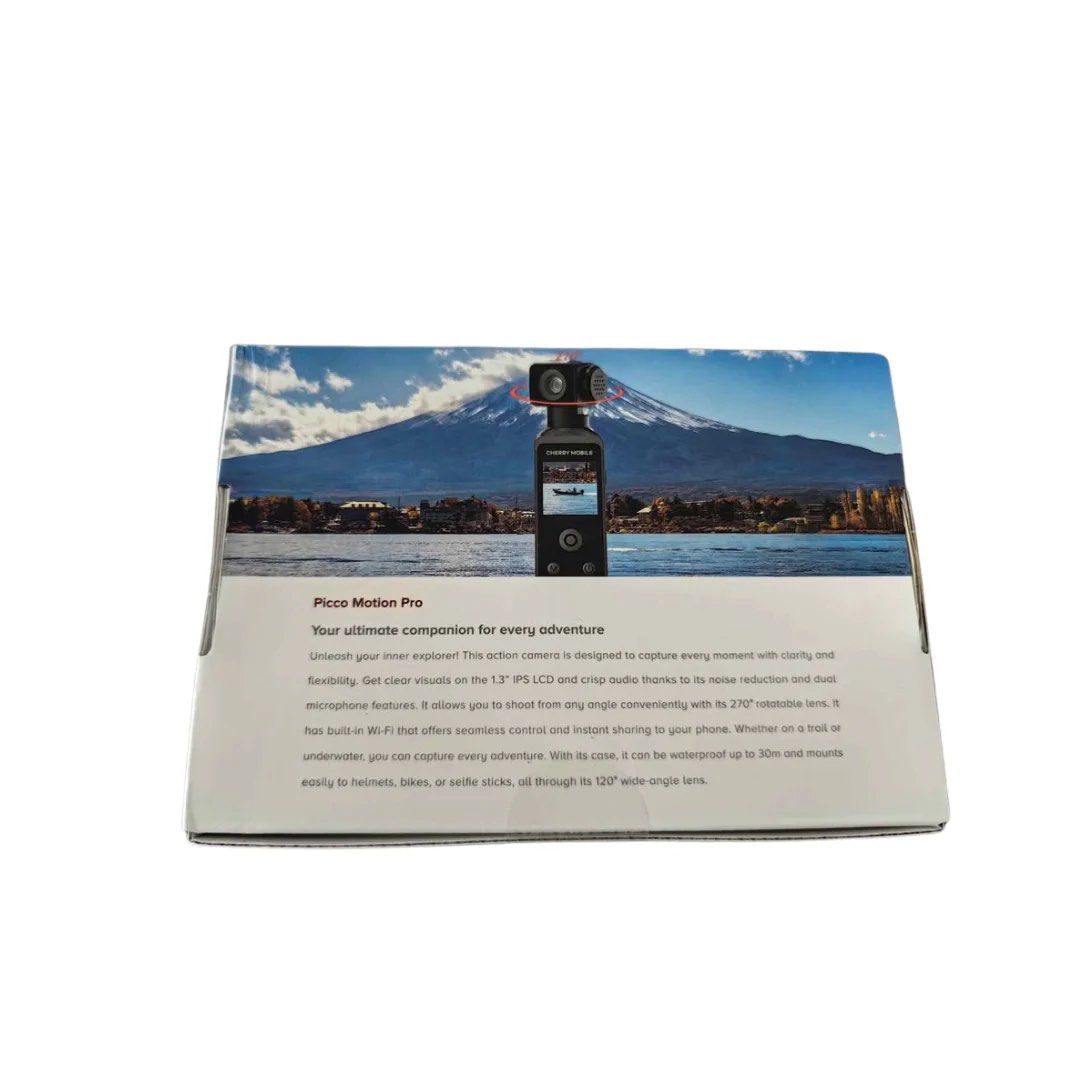 Cherry Mobile Picco Motion Pro Action Camera (Category: Cameras) located in General Mariano Alvarez. Submitted by b3yaaa (Listing ID 1433469973, Image 2). Description: BRAND NEW, never used - 5K Resolution: Capture every detail. - 270-Degree Rotation: Versatile shooting angles. - 1.3" IPS LCD: Clear viewing. - Waterproof: Up to 30m with case. - Built-in Wi-Fi: Easy content sharing. - Crisp Audio: High-quality sound..