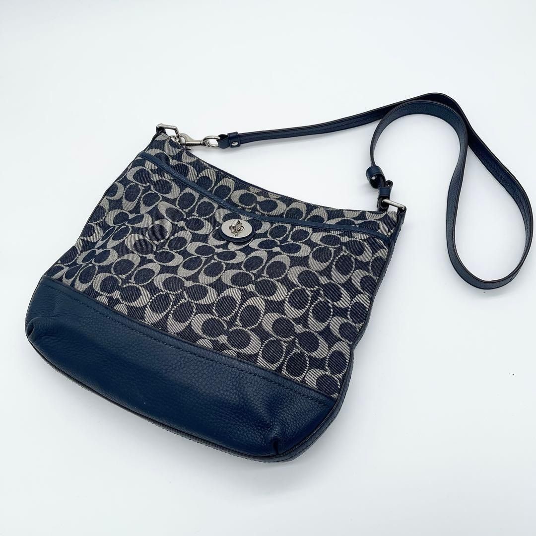 COACH Authentic Denim Shoulder Bag Navy Canvas Turnlock Rare A985 ...