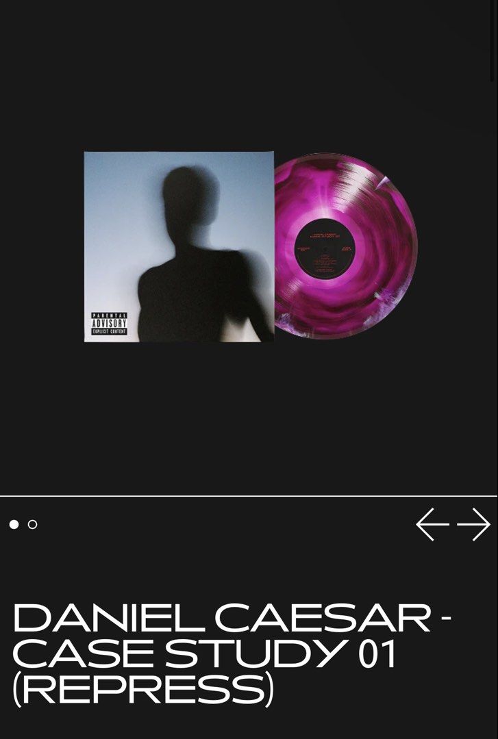 Daniel Caesar - Case Study 01 SecondTrack Exclusive Vinyl (Category: Vinyls) located in Manila. Submitted by its_gabbae (Listing ID 1433522203, Image 1). Description: Information Release 2 180 1LP Magenta Swirl Matte Laminated Tip-on Single Sleeve 2P Insert Limited to 500 Tracklist A-1 Entropy A-2 Cyanide A-3 Love Again (Daniel Caesar & Brandy) A-4 Frontal Lobe Muzik (feat. Pharrell) A-5 Open Up A-6 Restore The Feeling (feat. Sean Leon & Jacob Co