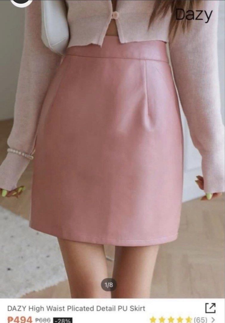 Dazy High Waist PU Skirt (Category: Skirts) located in Paranaque City. Submitted by lovedbyblanche (Listing ID 1433558186, Image 1). Description: - Color: Baby Pink - Material: polyurethane leather, straight cut with zipper plain, non-stretch, short length can fit up to - 24-25 inch waistline - Only used once for a party.