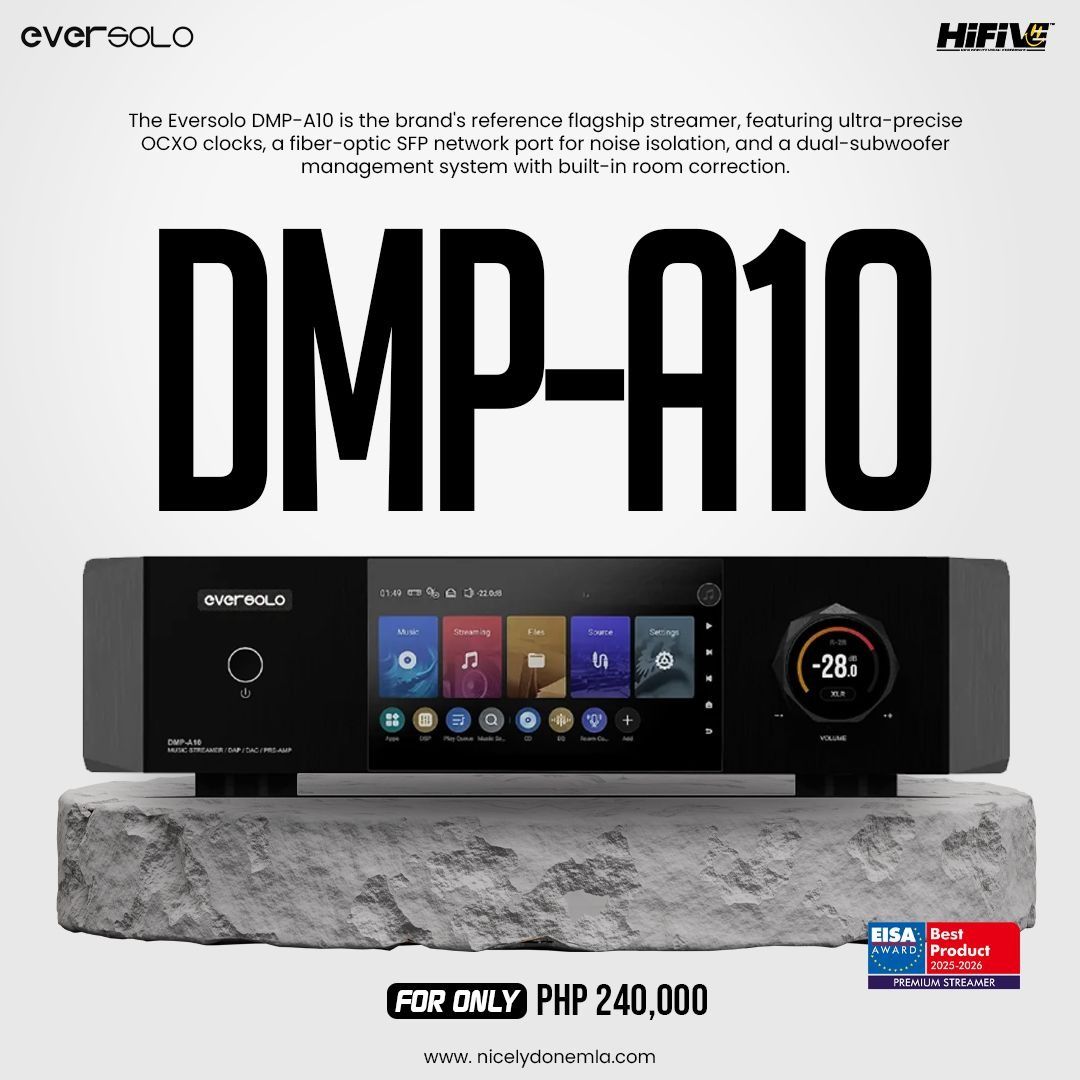 Eversolo DMP-A10 (Category: Soundbars, Speakers & Amplifiers) located in Quezon City. Submitted by hifivebynicelydone (Listing ID 1433415621, Image 1). Description: Eversolo DMP-A10 Reference flagship streamer with ultra-precise performance and top-tier sound. Built for serious high-end systems. 💬Message us now for inquiries or reservations..