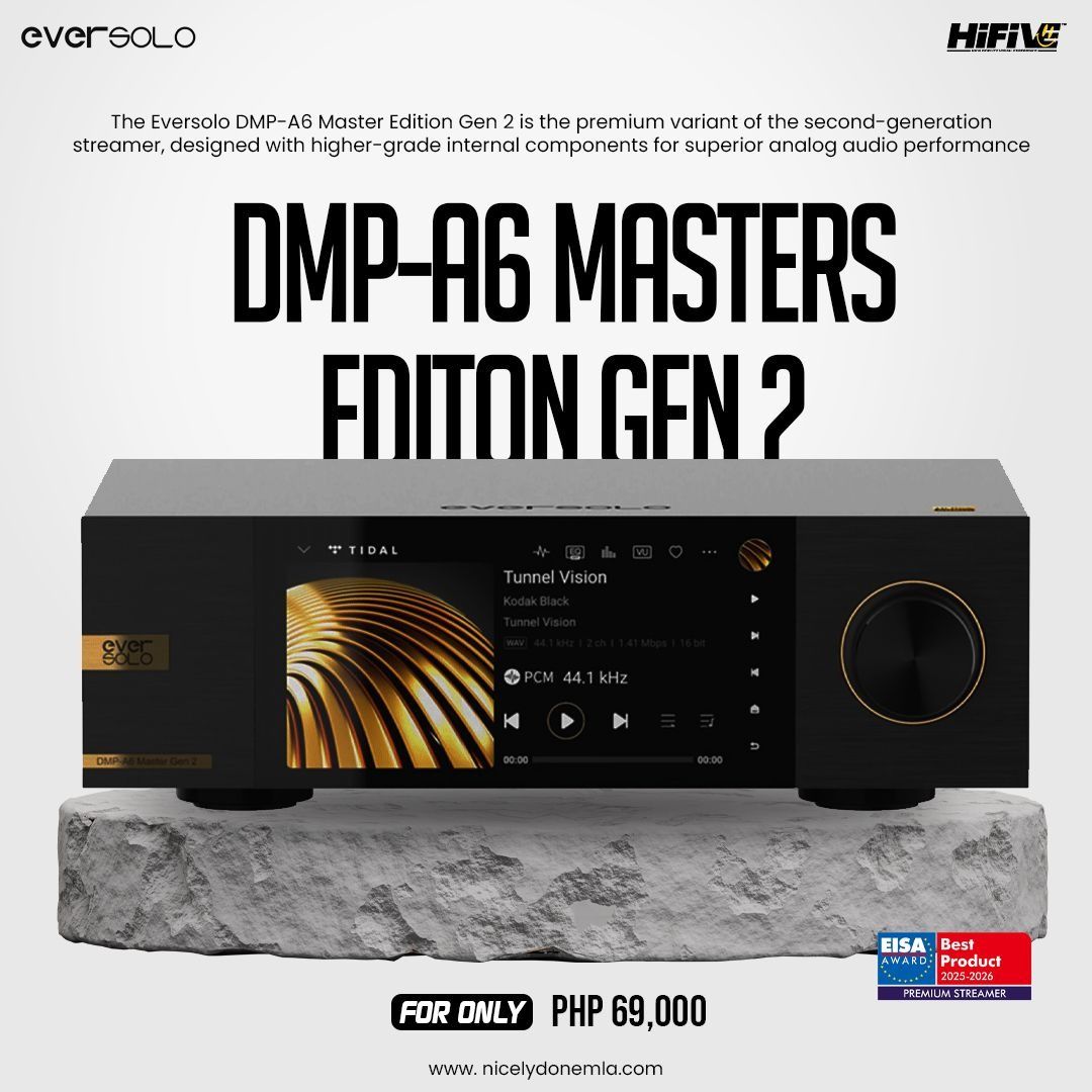 Eversolo DMP-A6 Master Edition Gen 2 (Category: Soundbars, Speakers & Amplifiers) located in Quezon City. Submitted by hifivebynicelydone (Listing ID 1433412353, Image 1). Description: Upgrade your audio setup with the Eversolo DMP-A6 Master Edition Gen 2 — a premium music streamer built for audiophiles. Enjoy superior analog sound, high-grade components, and seamless streaming in one sleek unit. 🎧 Perfect for high-end home audio systems 🏆 EISA