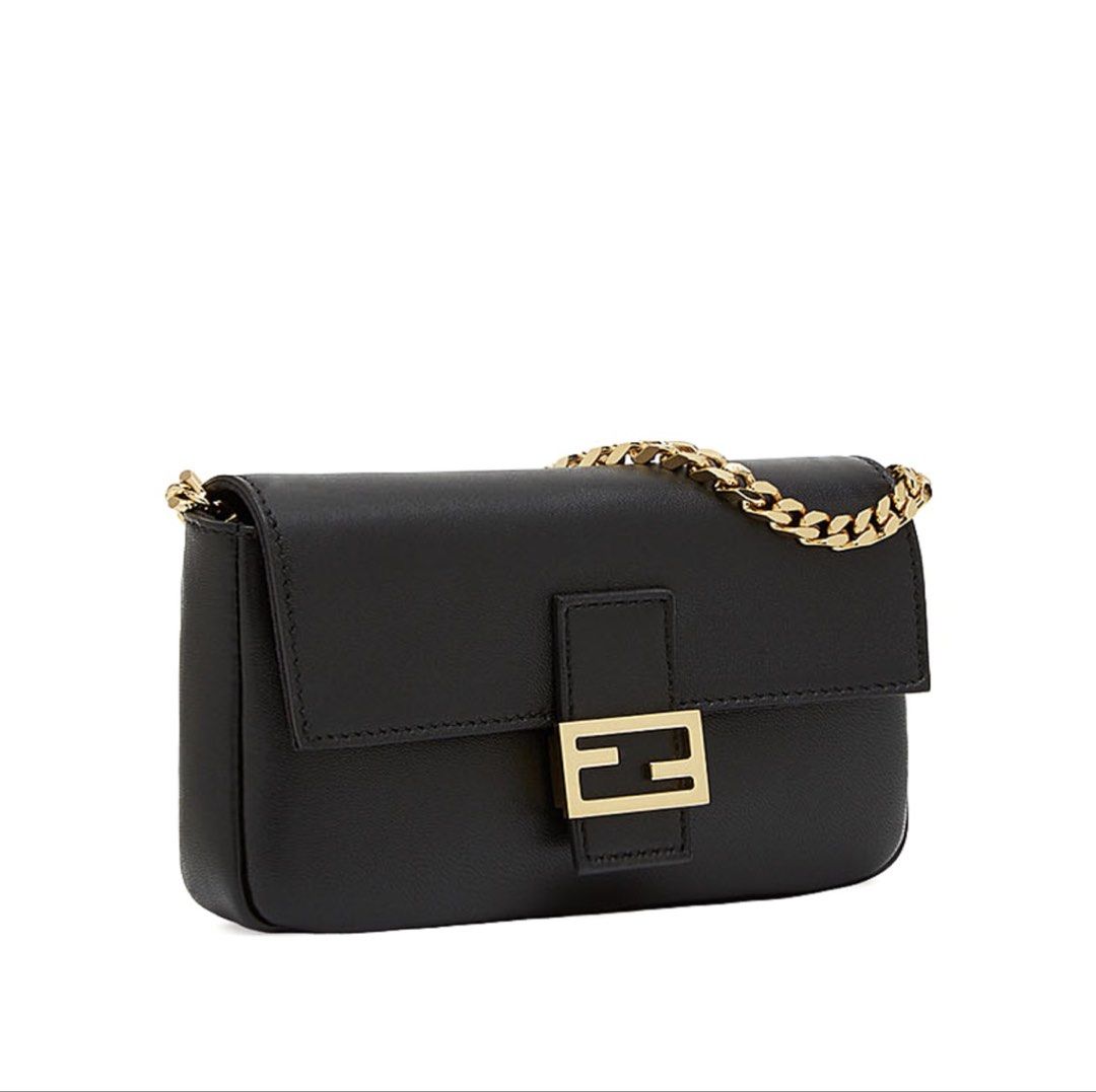Fendi Micro Baguette Bag (Category: Luxury Bags & Wallets) located in Paranaque City. Submitted by nuitnoirnoe (Listing ID 1433559970, Image 3). Description: - Authentic Fendi Micro Baguette chain bag - Classic black leather - Gold-tone hardware - Iconic FF logo - Chain strap for shoulder/crossbody wear - Rectangular shape with flap closure - No box, comes with original dustbag.
