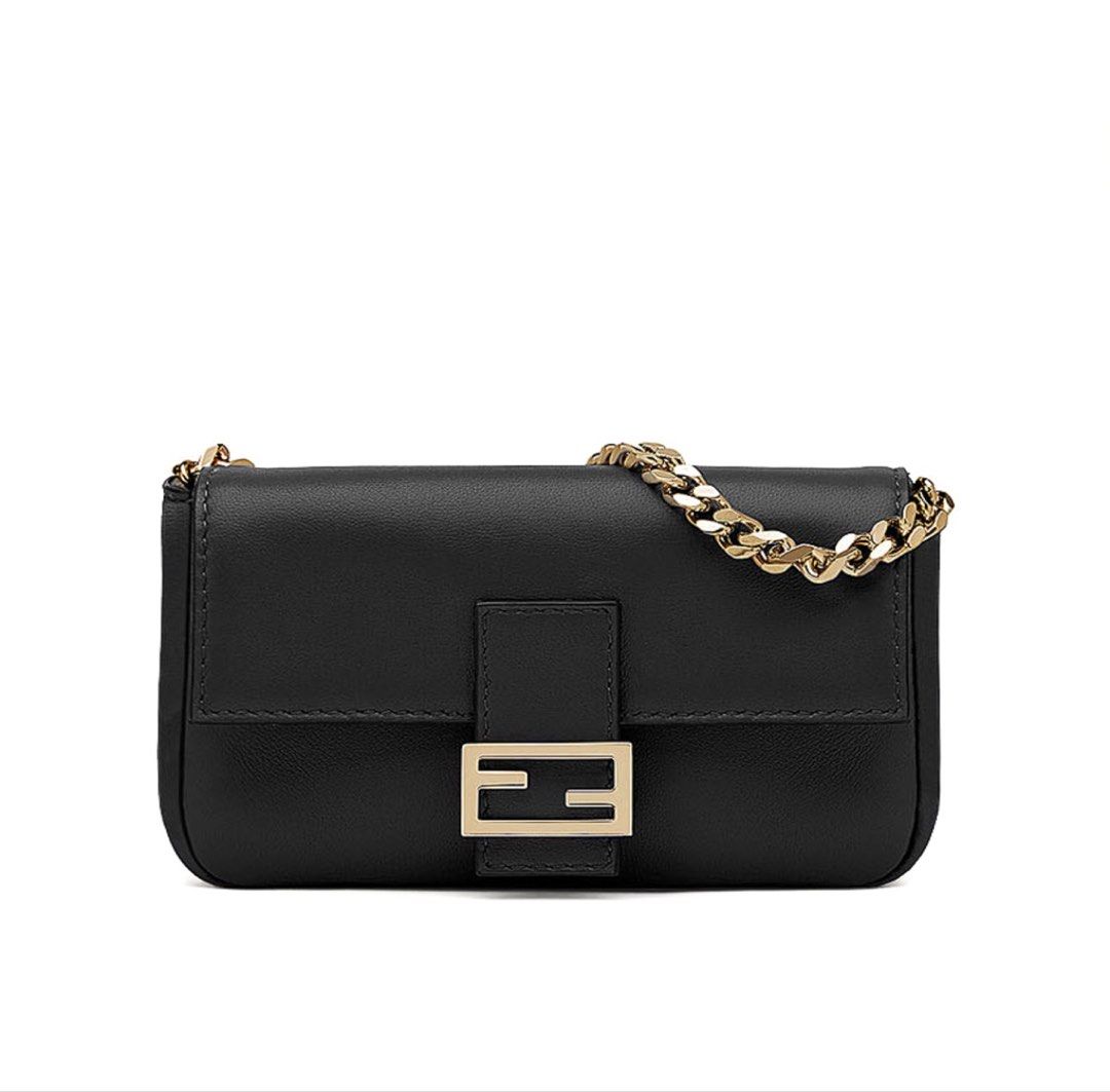 Fendi Micro Baguette Bag (Category: Luxury Bags & Wallets) located in Paranaque City. Submitted by nuitnoirnoe (Listing ID 1433559970, Image 1). Description: - Authentic Fendi Micro Baguette chain bag - Classic black leather - Gold-tone hardware - Iconic FF logo - Chain strap for shoulder/crossbody wear - Rectangular shape with flap closure - No box, comes with original dustbag.