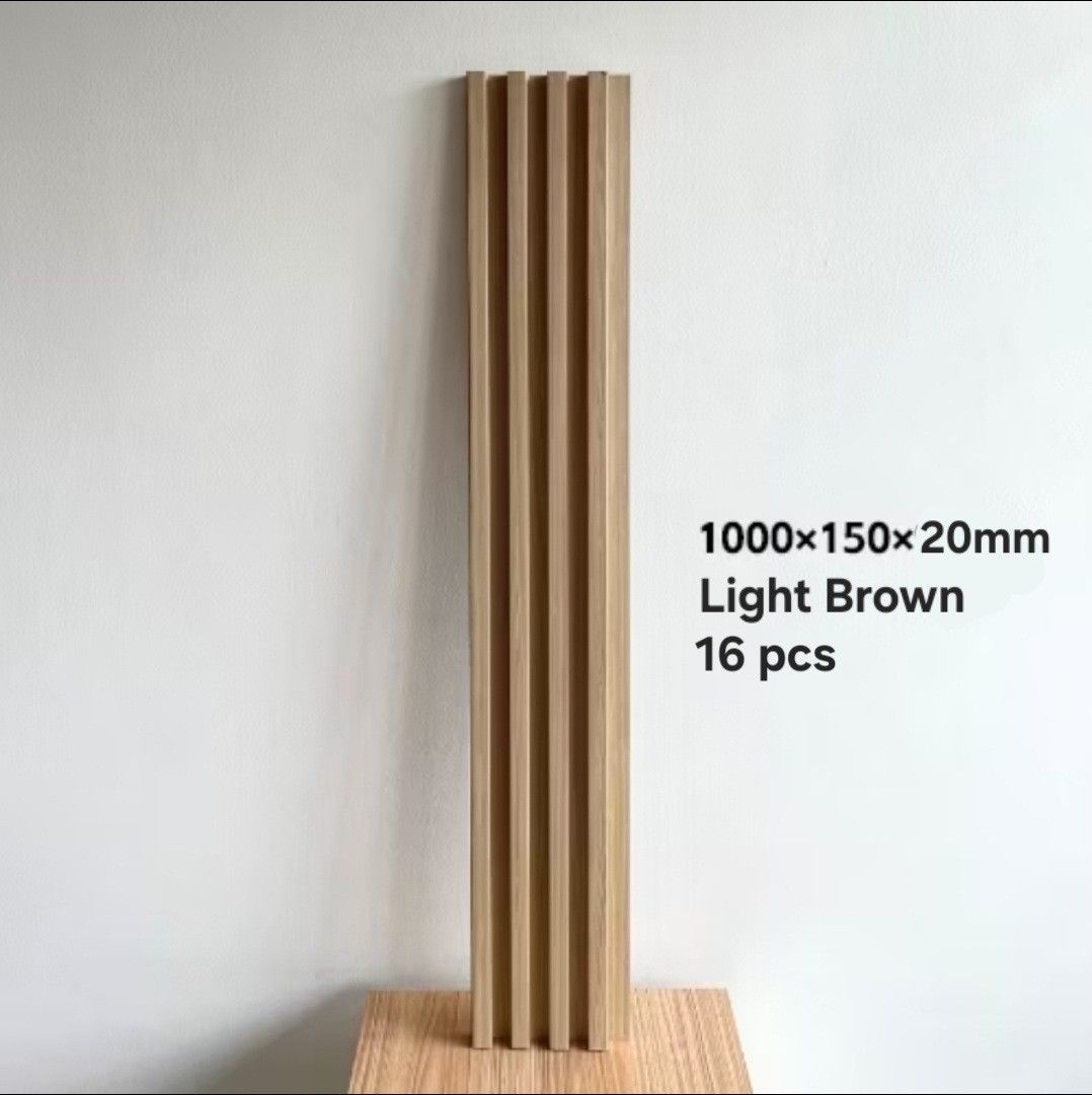 Fluted Wall Panel 1000x150x20mm (Category: Wall Decor) located in Malabon City. Submitted by ahmabanana (Listing ID 1433512775, Image 1). Description: - Fluted wall panels - Measurement - 1000x150x20mm - Waterproof, sun-proof, and anti-corrosion - Light brown - 16pcs.
