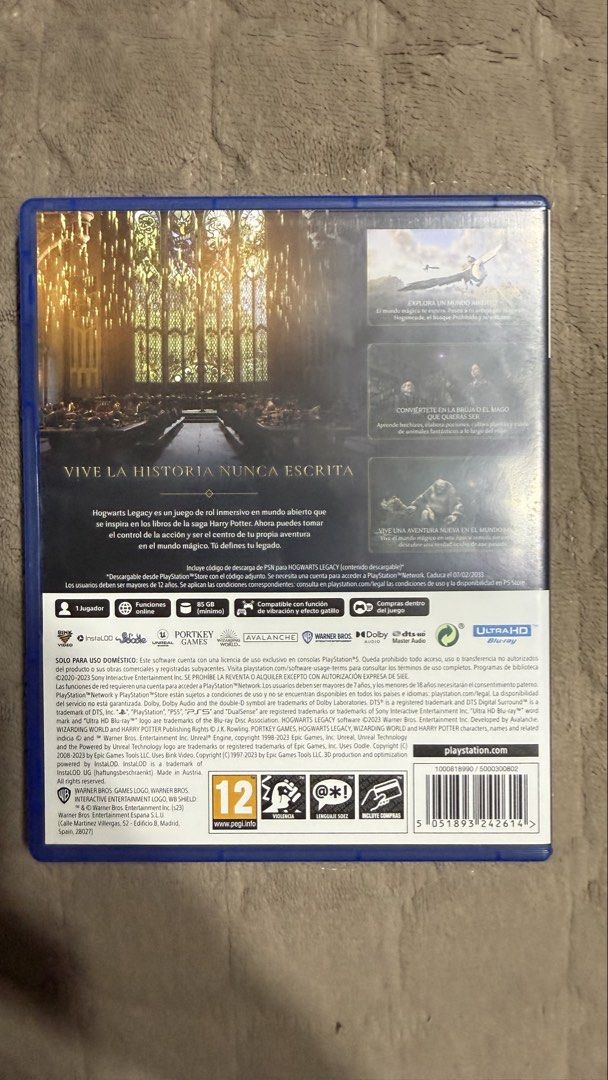 Hogwarts Legacy PS5 Game (Category: PlayStation) located in Manila. Submitted by jacetnlc (Listing ID 1433561348, Image 2). Description: - Hogwarts Legacy for PlayStation 5 - Open-world role-playing game - Set in the Harry Potter world - Includes game disc and case - Includes voucher code for extra content - Rated 12 - Compatible with PlayStation 5 consoles.