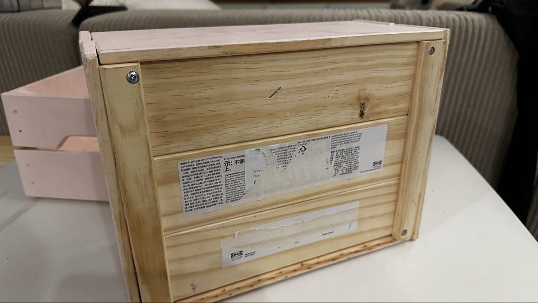 IKEA Pink Wooden Storage Crates (Category: Storage Boxes & Baskets) located in Manila. Submitted by pinklilo (Listing ID 1433503437, Image 2). Description: - Set of two pink wooden storage crates - Made of wood - Features cut-out handles - From IKEA - Ideal for storage.