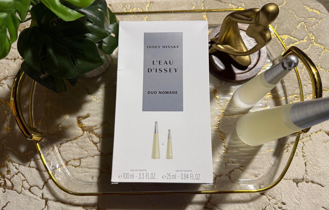 Issey Miyake L'Eau d'Issey Duo Nomade (Category: Fragrance & Deodorants) located in Taytay. Submitted by jayezapanta (Listing ID 1433543505, Image 1). Description: - Issey Miyake L'Eau d'Issey Duo Nomade Eau de Toilette set - Includes: 100ml bottle and 25ml bottle - Comes in original box - Made in France - From Parfums Issey Miyake Authentic or money back.