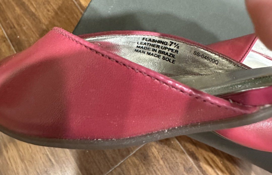 Kenneth Cole Reaction Pink Sandals (Category: Flats & Sandals) located in Manila. Submitted by caseller26 (Listing ID 1433549622, Image 2). Description: - Kenneth Cole Reaction sandals - Color: Pink - Size: 7.5 - Features: Open-toe design, ankle strap - Material: Leather upper, man-made sole - Made in Brazil - Condition: Never worn. Soles need to be replaced due to non-use - Includes original box.
