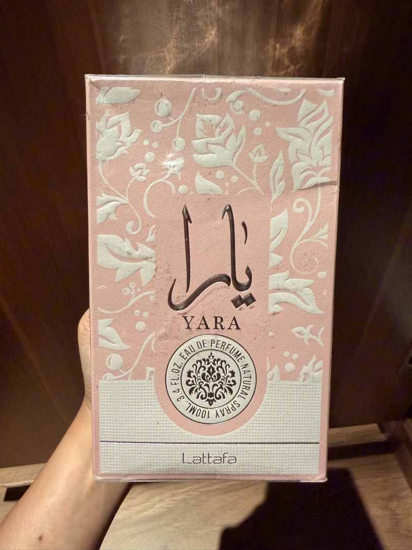 Lattafa Yara Eau De Parfum 100ml (Category: Fragrance & Deodorants) located in Rizal. Submitted by bevzer (Listing ID 1433400598, Image 1). Description: - Lattafa Yara Eau De Parfum - 100ml bottle - Natural spray - Features a pink and white box design - 'Yara' and 'Lattafa' branding visible.