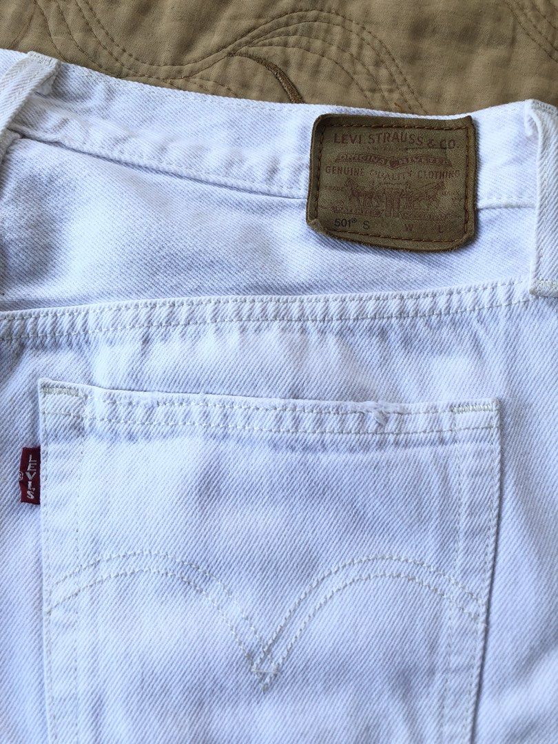 Levi's 501 White Denim Shorts (Category: Shorts) located in Sipalay. Submitted by lptulak (Listing ID 1433540027, Image 3). Description: - White Levi's 501 denim shorts - Button fly - Classic five-pocket design - Features the Levi's red tab - Distressed details for a vintage look - Genuine Levi's leather patch - Multiple internal tags for authenticity.
