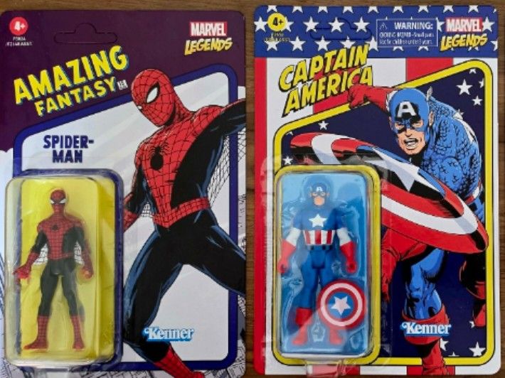 Marvel Legends Retro (Spider-Man, Captain America) (Category: Figurines & Statues) located in Pasig City. Submitted by cheekymonkey0215 (Listing ID 1432194750, Image 1). Description: Selling as set. Unpunched packaging..