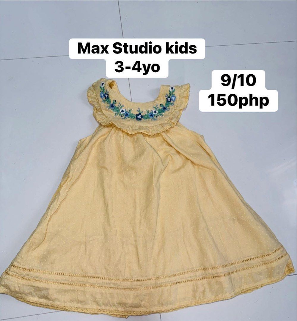 Max Studio Kids Dress 3-4yo (Category: Babies & Kids Fashion) located in Himamaylan. Submitted by EsClosetCleanUp (Listing ID 1433403233, Image 1). Description: - Max Studio kids dress - Embroidered collar - Soft, flowing design - Fits children aged 3-4 years.