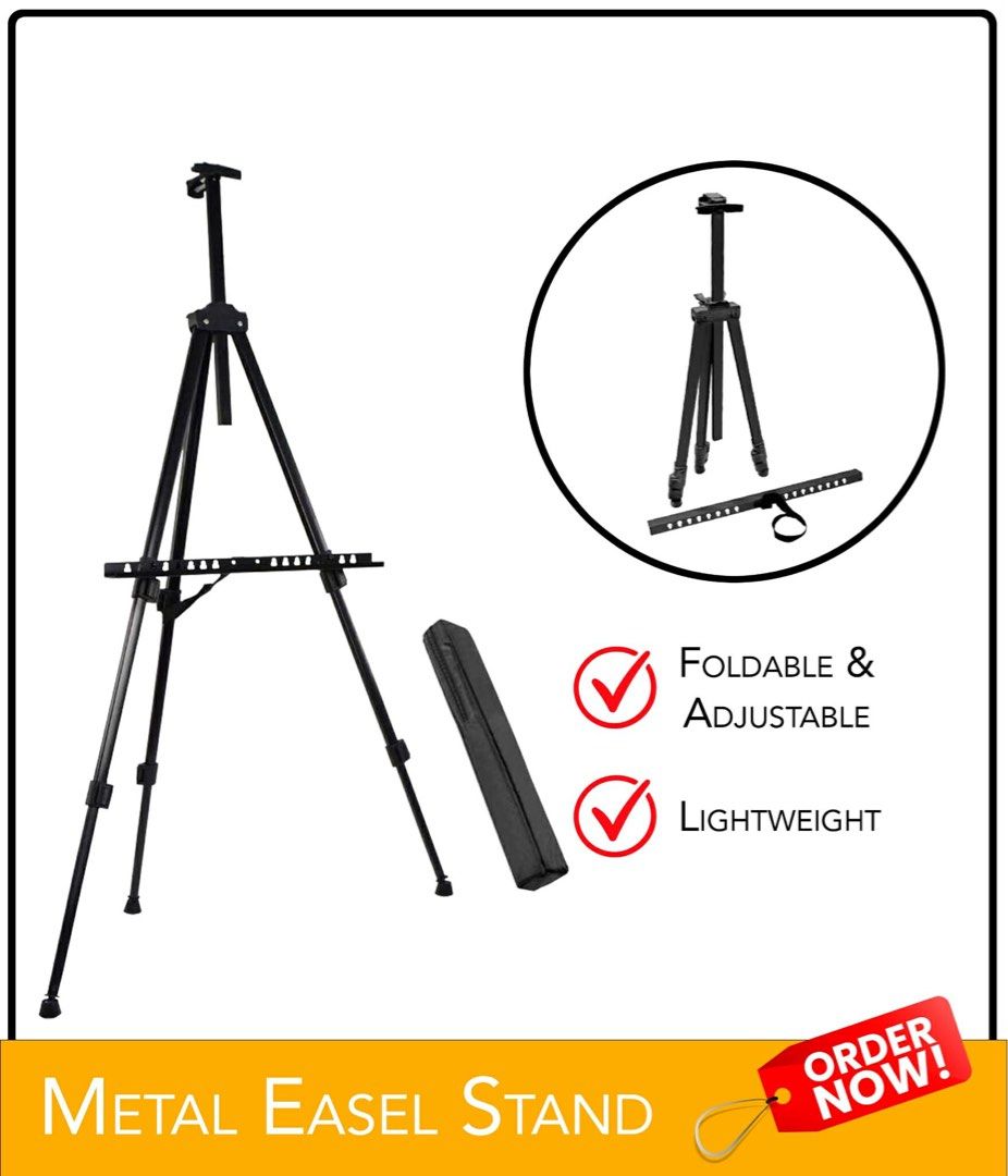 Metal Easel Stand - Foldable & Adjustable (Category: Art & Prints) located in Mandaluyong City. Submitted by girlie1968 (Listing ID 1433498732, Image 1). Description: - Foldable and adjustable metal easel stand - Lightweight and easy to carry - Suitable for artists of all levels - Includes a carrying case for easy transport.