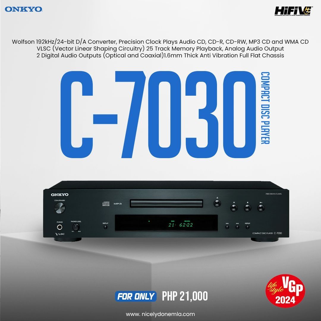 Onkyo C-7030 Compact Disc Player (Category: Soundbars, Speakers & Amplifiers) located in Quezon City. Submitted by hifivebynicelydone (Listing ID 1433447761, Image 1). Description: Rediscover your CD collection with clean, precise playback. The C-7030 delivers smooth, detailed audio with a solid, vibration-resistant build. ✔ High-quality DAC for accurate sound ✔ Stable, low-noise playback ✔ Analog + digital outputs ✔ Built for pure music listenin