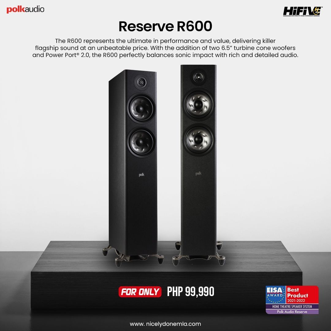 Polk Audio Reserve R600 (Category: Soundbars, Speakers & Amplifiers) located in Quezon City. Submitted by hifivebynicelydone (Listing ID 1433438497, Image 1). Description: Power, clarity, and value in one clean package. The R600 delivers deep, punchy bass with rich, detailed sound—perfect for both music and home theater setups. 📩 Message us now for inquiries or reservations..
