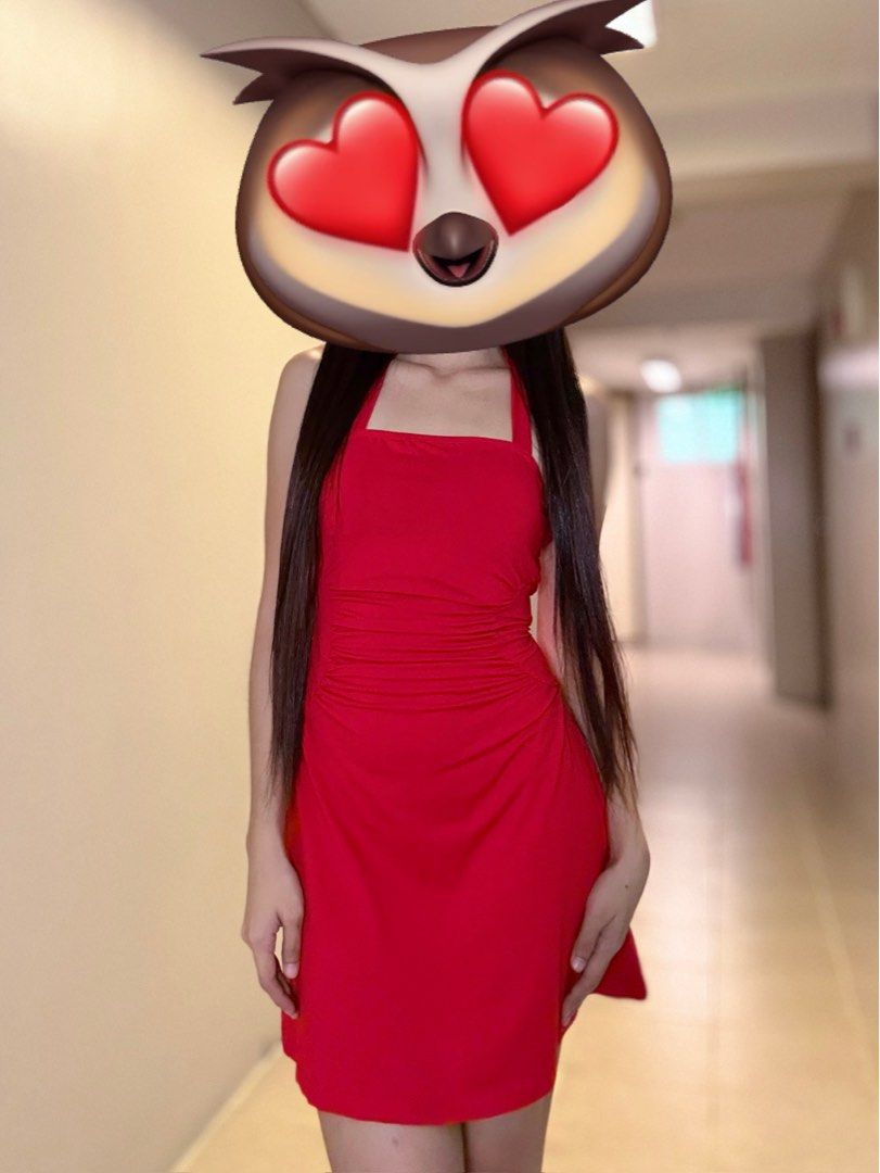 Red Halter Dress (Category: Dresses) located in Pasig City. Submitted by petite_declutter (Listing ID 1433482113, Image 1). Description: - Red halter dress - Fitted silhouette - Ruched side detail - Smooth fabric - Versatile for various occasions.