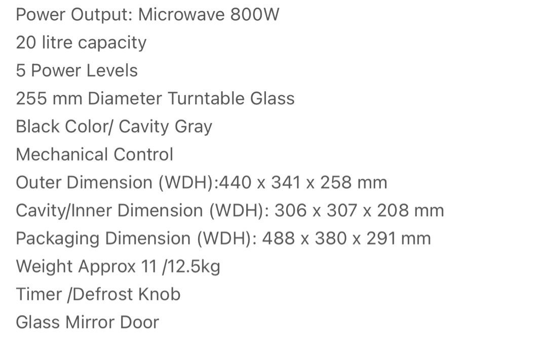 Sharp Microwave Oven 20L Solo Mechanical (Glass Mirror Door) (Category: Other Kitchen Appliances) located in Taguig. Submitted by declutter_mnl__ (Listing ID 1433478687, Image 3). Description: Original Price: 4,498 See photos for more details. RFS: Bought March 2026, will buy a bigger one. Almost brand new. Ilang beses lang nagamit. .