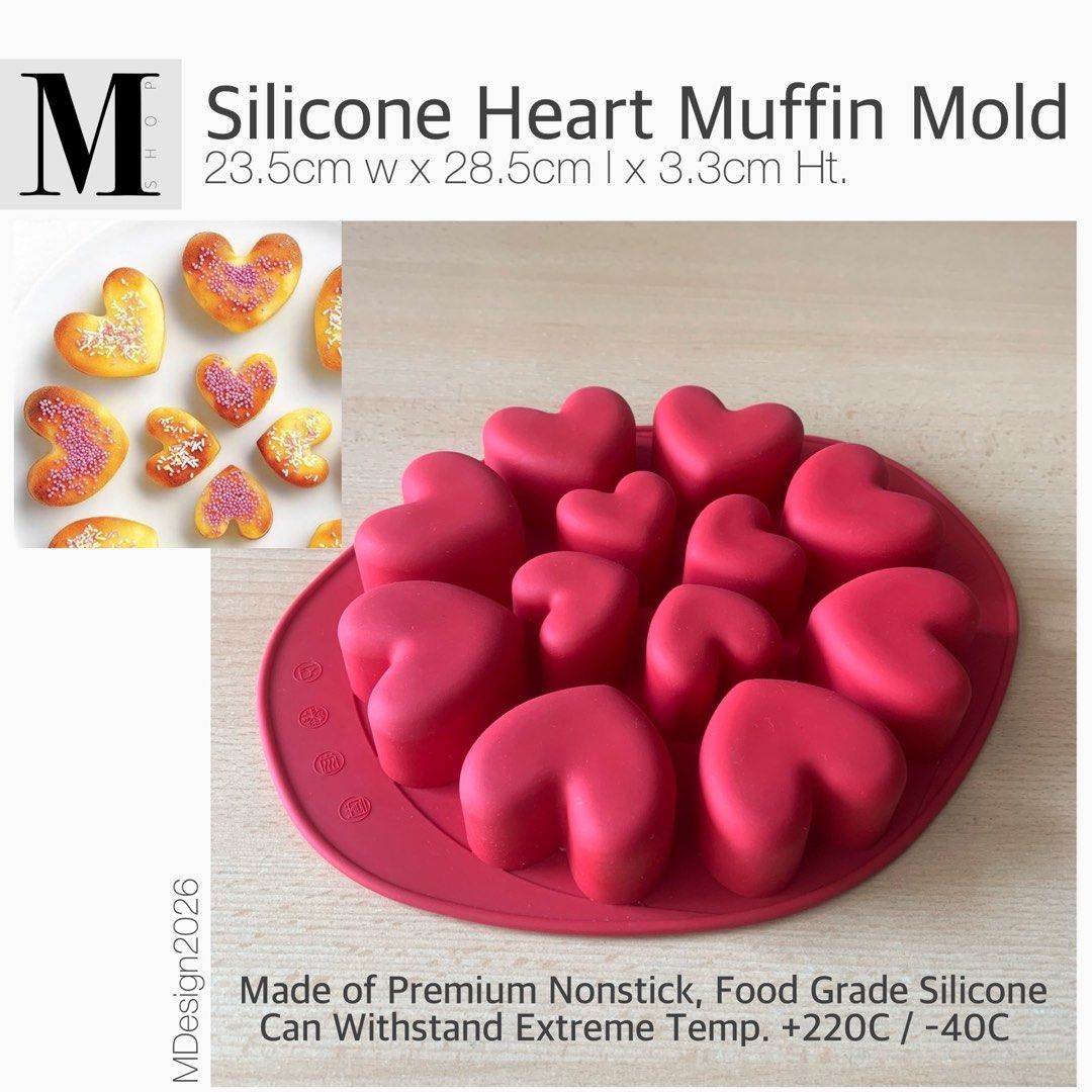 Silicone Heart-Shaped Muffin Mold (Category: Bakeware) located in Manila. Submitted by mshopmla (Listing ID 1432908936, Image 1). Description: Silicone Heart Shaped Muffin Mold Size 23.5cm W x 28.5cm L x 3.3cm H Product Code: SHSMM-1 Price: Php 325.00 each #heartmuffinmold #cakemold #MShop #MShopmla #theMFMshop.