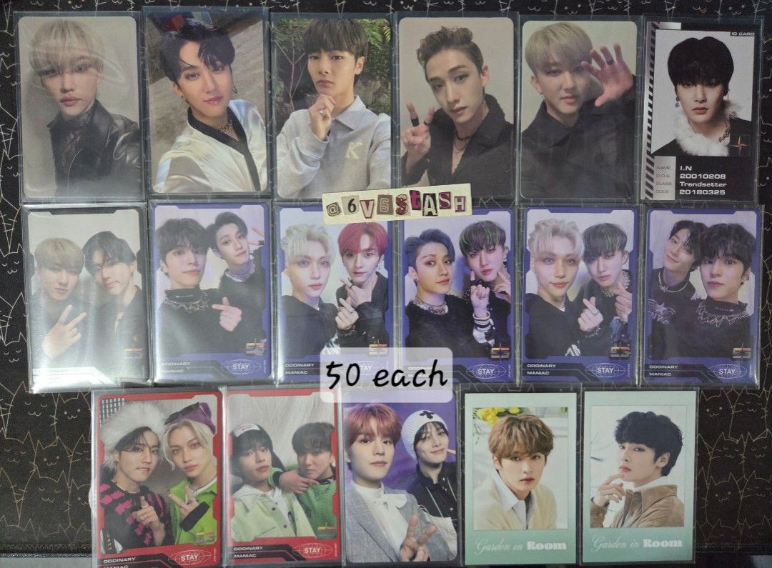 Stray Kids Photocards (Category: K-Wave Merchandise) located in Navotas City. Submitted by aericyn (Listing ID 1416781792, Image 1). Description: Stray Kids Assorted Photocards ✨ — Bang Chan, Lee Know, Changbin, Hyunjin, Han, Felix, Seungmin, I.N. — 1st pic : 50 each — 2nd pic : 150 each — 3rd pic : 200 each — ‼️ must get at least two (2) pcs per transaction — rfs: decluttering 🍀 discounts if taking all / large sets ! 🏷️ wts lfb ph stray kids s