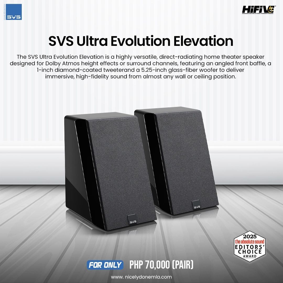 SVS Ultra Evolution Elevation (Category: Soundbars, Speakers & Amplifiers) located in Quezon City. Submitted by hifivebynicelydone (Listing ID 1433464552, Image 1). Description: Flexible, immersive, and powerful. Perfect for Dolby Atmos height effects or surround channels—designed to deliver clear, detailed sound from almost any placement. Message us for availability and demo schedules 📩.