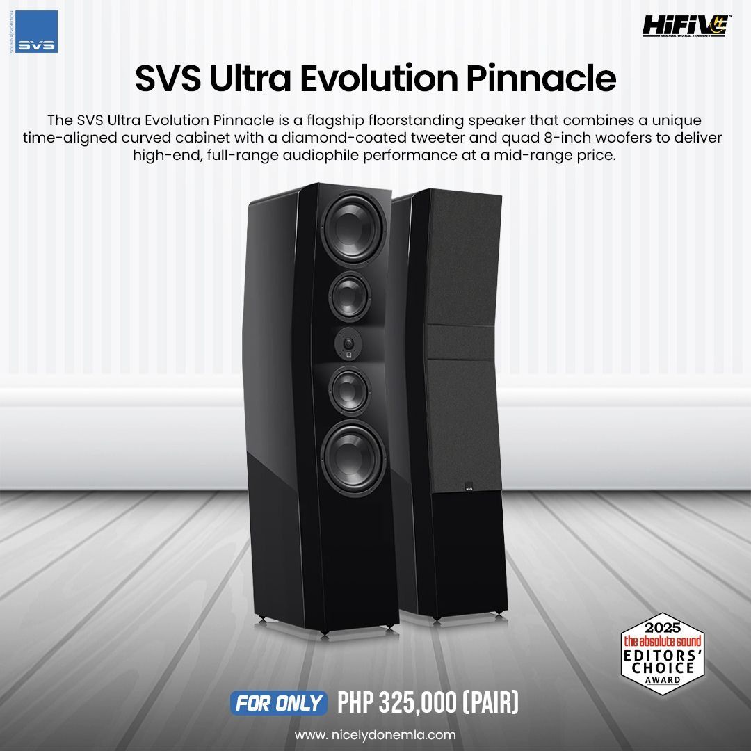 SVS Ultra Evolution Pinnacle (Category: Soundbars, Speakers & Amplifiers) located in Quezon City. Submitted by hifivebynicelydone (Listing ID 1433455755, Image 1). Description: Flagship performance, no compromise. The Pinnacle delivers massive, full-range sound with deep, controlled bass and stunning detail—built for serious listening and high-end home theaters. ✔ True full-range floorstanding performance ✔ Deep, powerful bass with precision ✔ Cl