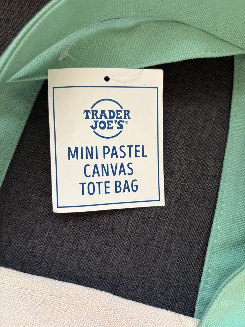 Trader Joe's Mini Pastel Canvas Tote Bag (Category: Tote Bags) located in Imus. Submitted by k_c2277 (Listing ID 1433471768, Image 3). Description: 1 pc left Authentic Pastel Green/mint green available.