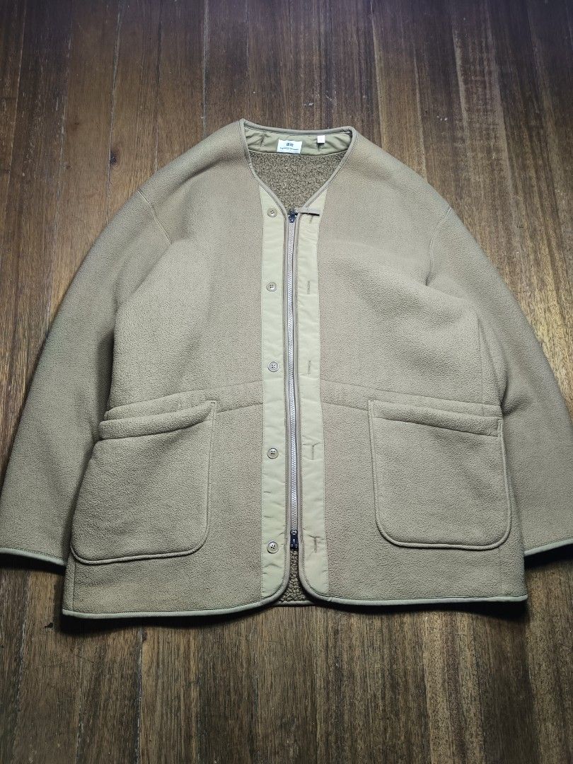 Uniqlo Engineered Garments Fleece Jacket XL (Category: Coats, Jackets and Outerwear) located in Mandaluyong City. Submitted by heatgear (Listing ID 1433540432, Image 1). Description: - Uniqlo x Engineered Garments fleece jacket - Size: XL mens - Features: Zip-up front with button details, two front pockets - Material: Soft, textured fleece - Color: Neutral - Condition: Good dimension L 23.5 w 27 s 24 1659 + sf location mandaluyong willing to meet