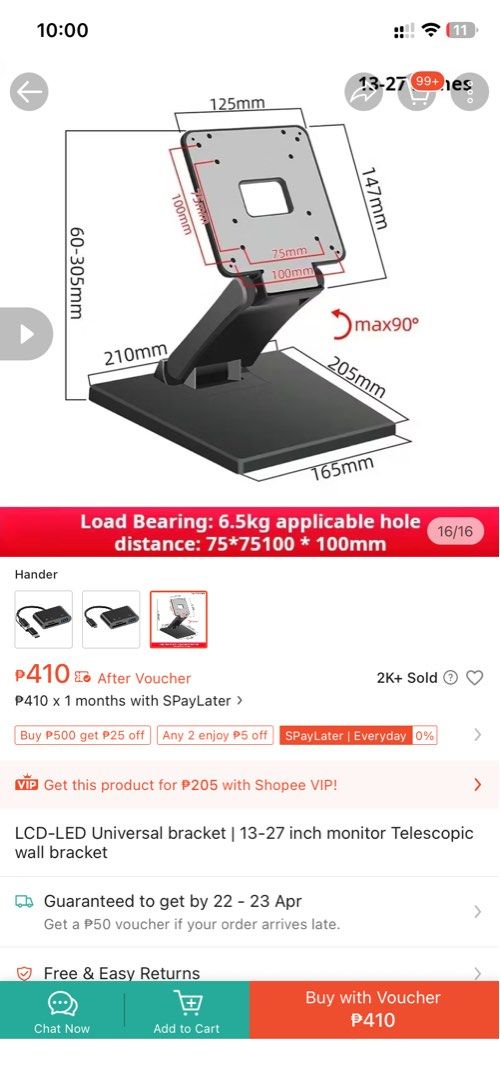 Universal Monitor Stand/Bracket (Category: Monitor Screens) located in Davao. Submitted by krimaduvi (Listing ID 1433409414, Image 2). Description: Brand new monitor stand/bracket Php 250 RFS: never used, nakatambak lang since extra/back up lang Loc: Quezon City MOP: Gcash, Maya Delivery fee will be shouldered by buyer.