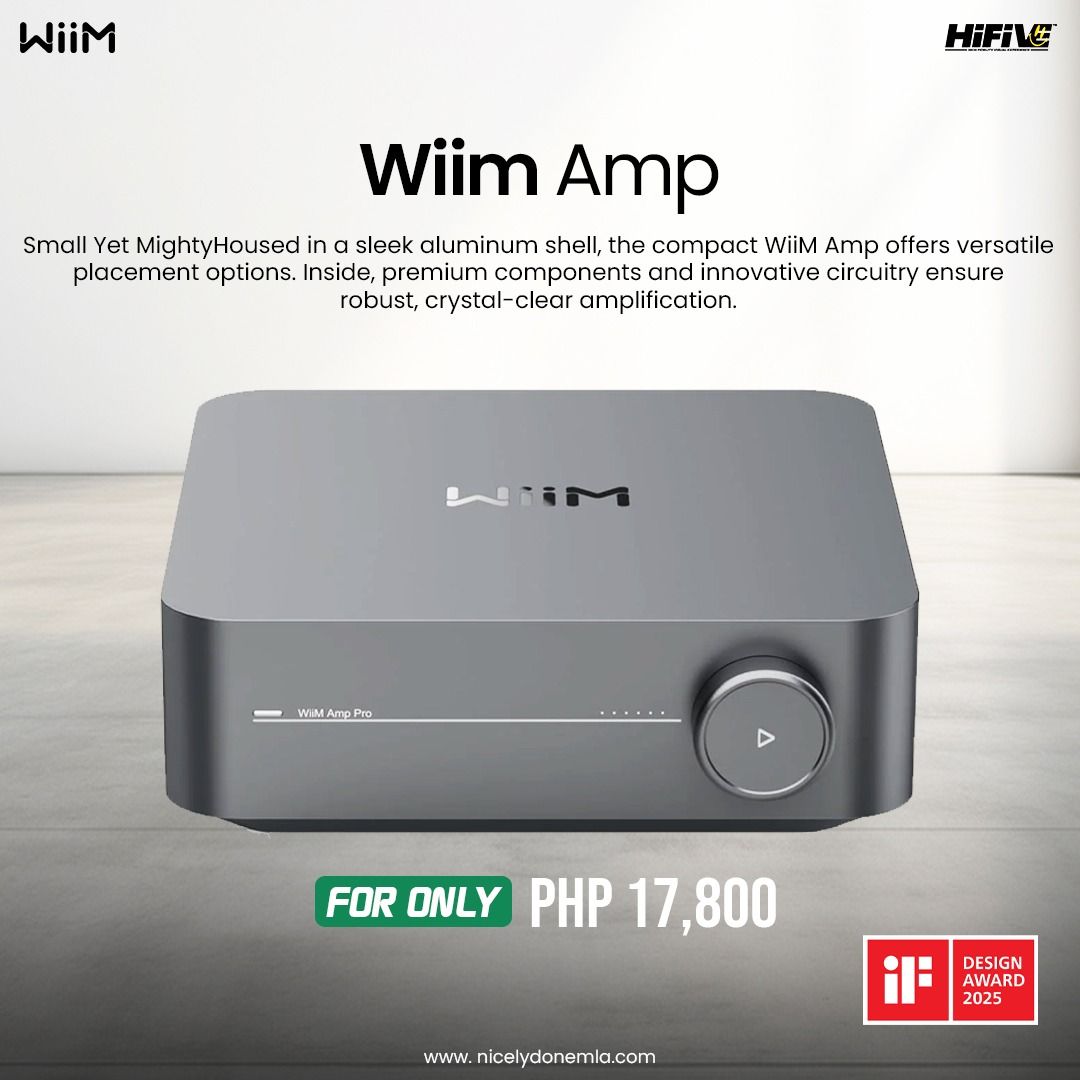 Wiim Amp (Category: Soundbars, Speakers & Amplifiers) located in Quezon City. Submitted by hifivebynicelydone (Listing ID 1433466318, Image 1). Description: Small, clean, and powerful. The WiiM Amp delivers crystal-clear amplification in a compact design—perfect for modern, minimalist setups. ✔ Compact all-in-one amp ✔ Clean, detailed sound performance ✔ Easy streaming and connectivity ✔ Sleek aluminum design Message us now 📩.