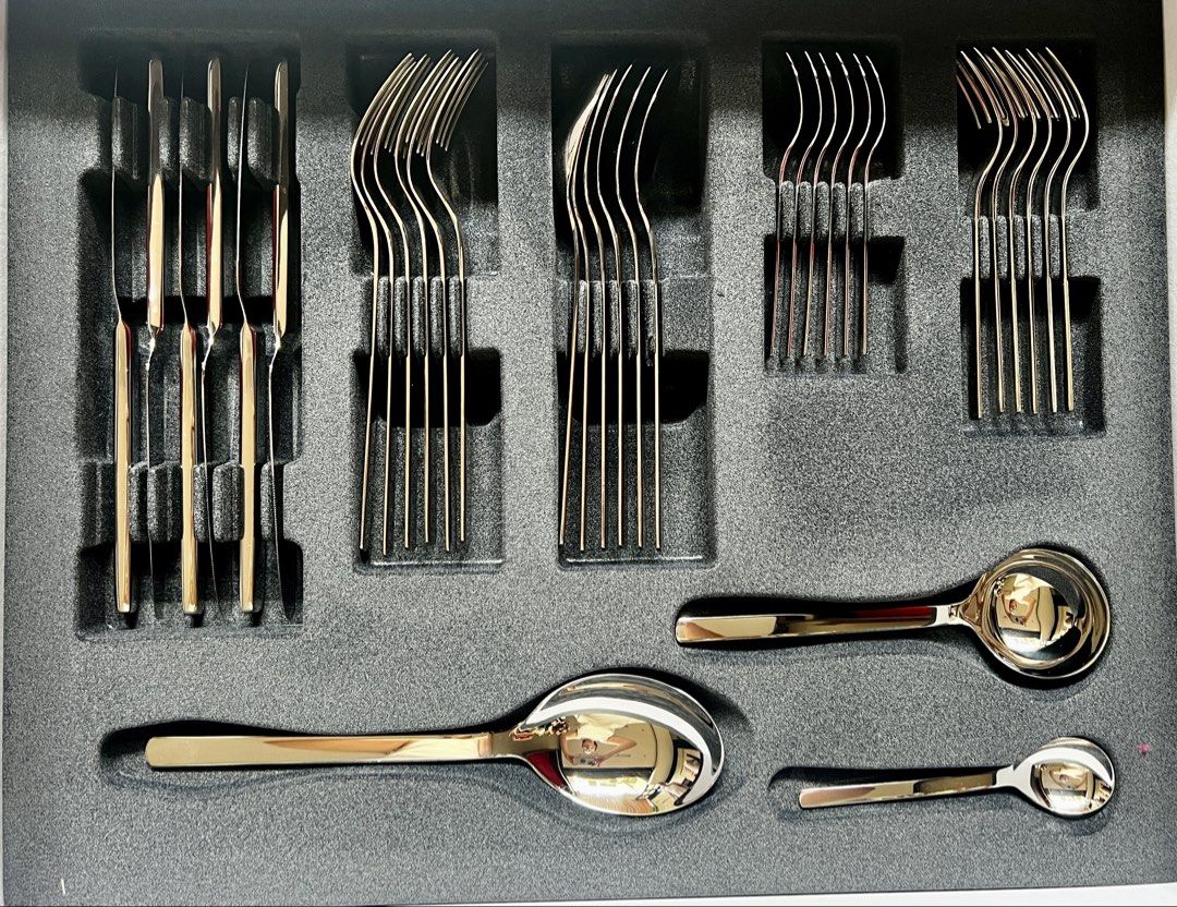 WMF Set 68 Stainless Steel Cutlery Set (Category: Dinnerware & Cutlery) located in Quezon City. Submitted by jadeandjacob (Listing ID 1433459274, Image 3). Description: - WMF Set 68 cutlery set designed by Jette Joop. - Made of durable Cromargan 18/10 stainless steel. - Dishwasher safe for easy cleaning. - Set includes: - Table spoons, forks, and knives - Teaspoons and cake forks - Salad cutlery set - Serving spoons, sauce spoons, and serving for
