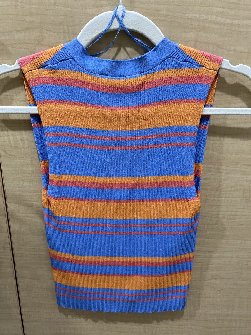 Zara Striped Sleeveless Vest Top (Category: Sleeveless) located in Quezon City. Submitted by byyyee (Listing ID 1433476371, Image 2). Description: - Decluttering -Worn once -Zara sleeveless top - Ribbed texture - Fitted silhouette.