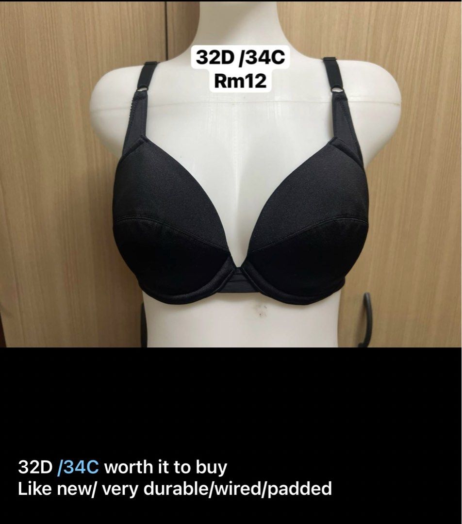 32D assorted (Category: New Undergarments & Loungewear) located in Kuala Lumpur. Submitted by bels888 (Listing ID 1433656346, Image 1). Description: - Assorted 32D bras - Wired and padded for support - Various styles: classic black, lace design, and more - Semi push-up design - From Japan.