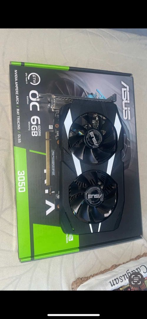 ASUS DUAL OC EDITION RTX 3050 6GB (Category: Computer Parts) located in Caloocan City. Submitted by javizzz (Listing ID 1433742545, Image 3). Description: Used twice then never used again. Has orignal box no issues. Rfs: Need funds and motherboard broke so needed to replace.