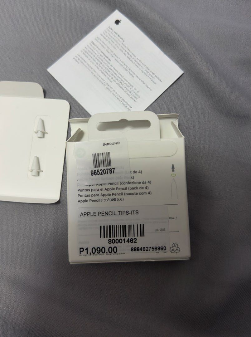 Authentic Apple Pencil Tips - P350 each (Category: Other Accessories) located in Santo Tomas. Submitted by kxgzkz (Listing ID 1433663516, Image 2). Description: - Authentic Apple Pencil Tips - Designed for Apple Pencil - Original price: ₱1,090.00 - Loc: Ubelt (near fusion alley).