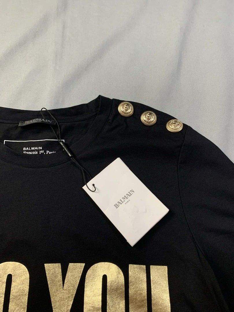 Balmain gold script black shirt (Category: Shirts) located in Manila. Submitted by cold_stuff (Listing ID 1433763877, Image 3). Description: Brand-new with hangtags M on tag 19.5x26 Below srp.