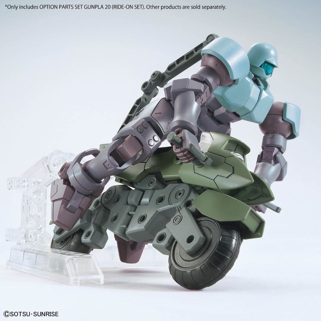 Bandai Gundam 1/144 Option Parts Set Gunpla 20 (Ride-On Set) (Category: Gundam Model Kits) located in Singapore. Submitted by suntrailerhobby (Listing ID 1433782353, Image 5). Description: The Option Parts Set Gunpla 20 (Ride-On Set) is a 1/144 scale accessory kit released by Bandai in February 2026. It is a repackaged combination of two previously released High Grade Build Custom (HGBC) kits: the Mega Ride Launcher and the Machine Rider. Key Fea
