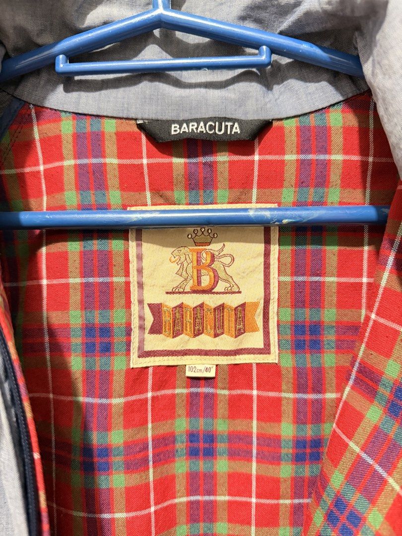 Baracuta Vintage Denim Harrington Jacket (Category: Coats, Jackets and Outerwear) located in Manila. Submitted by narm_711 (Listing ID 1433658606, Image 3). Description: - Classic Baracuta Harrington jacket - Light blue color - Size: 40 (102cm) - Full YKK zip closure - Two front pockets - Button details on collar and cuffs - Red and green plaid lining.