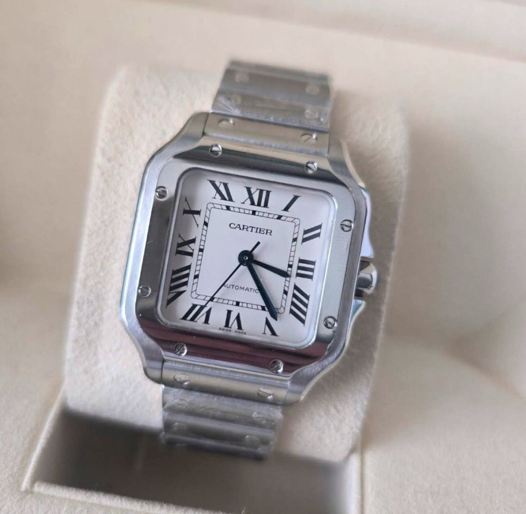Cartier Santos Medium 35mm (Category: Luxury Watches) located in Mandaluyong City. Submitted by 88nac (Listing ID 1433687889, Image 1). Description: 2019 Santos De Cartier Medium White Dial Ref. WSSA0010 35MM Diameter Watch / Card / Box Extra leather strap 9.8/10 condition 395k PM for inquiries.