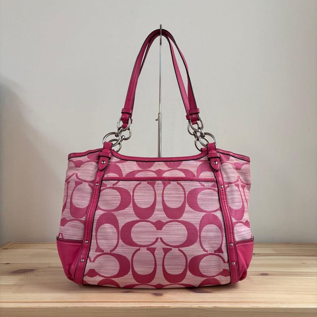 COACH Authentic Alexandra Chain Tote Bag Pink Canvas Rare A1163 