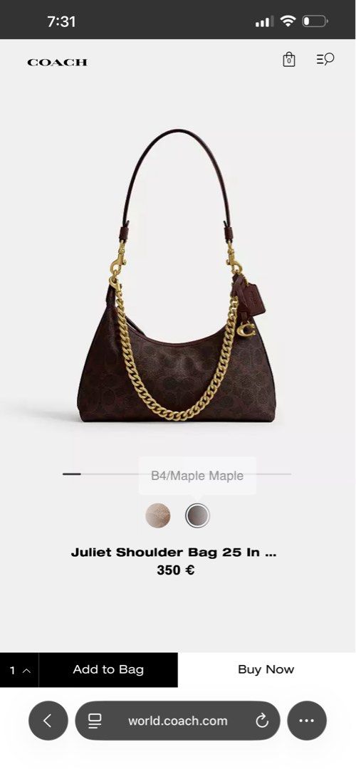 Coach Juliet Shoulder Bag 25 (Category: Luxury Bags & Wallets) located in Bacolod City. Submitted by cmb23 (Listing ID 1433614981, Image 3). Description: Like new Missing long sling. Hindi ko mahanap pero yung chain and short sling meron. Hindi ko nagamit. No flaws or issue RFS: Hindi ko bet ang color niya From US original.
