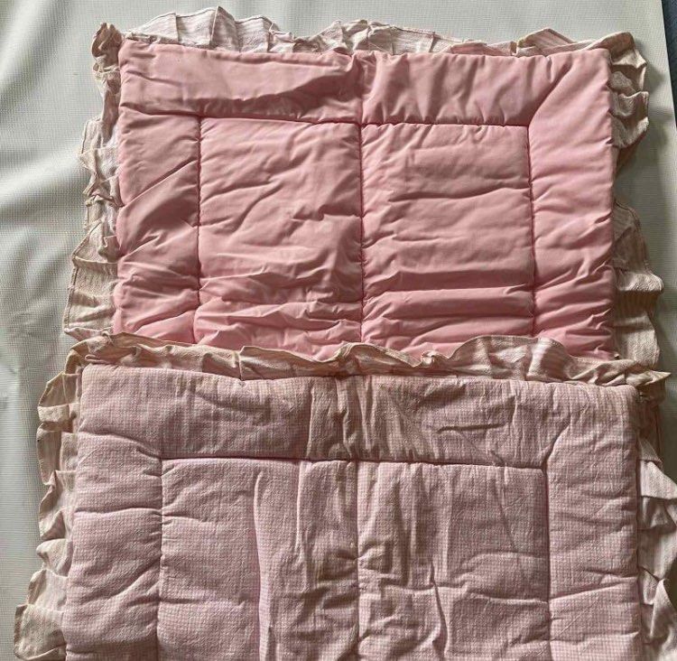 Baby Comforter (Category: Children's Beds) located in Manila. Submitted by daddythrifter (Listing ID 1433595557, Image 1). Description: Never been used Bought in Rustan’s Size: 47.5 inch x 24 inch Material: Cotton Color: Pink Issue: with 3 stains but can be wash as shown on the last 3 pics due to storage.
