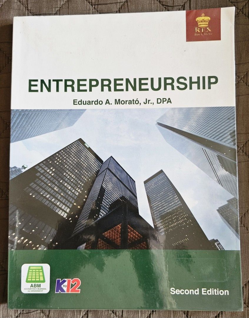 For Grade 12: Entrepreneurship (by Morato) (Category: Textbooks) located in Quezon City. Submitted by the_l1ttlej0ys (Listing ID 1433584263, Image 1). Description: preowned but unused 🥳 copyright 2021 in very good condition (practically brand new) no writings, no creases with plastic cover.