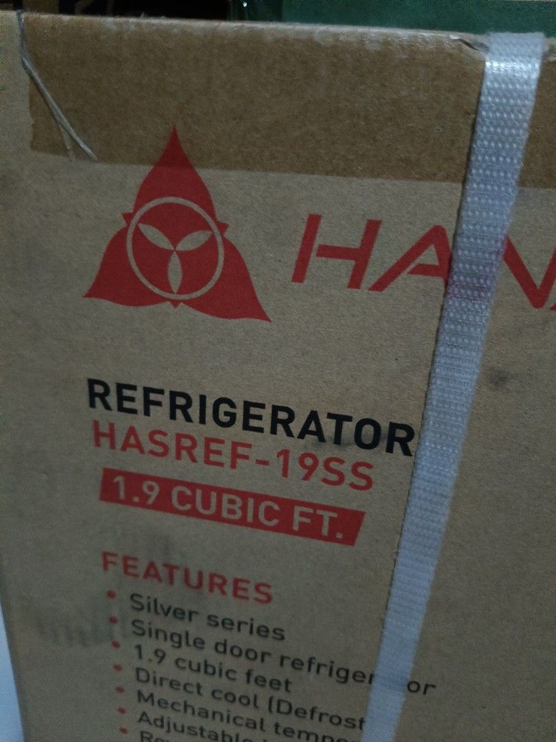 Hanabishi Refrigerator HASREF-19SS 1.9 cu.ft. (Category: Refrigerators and Freezers) located in San Fernando. Submitted by artemisolshop_0704 (Listing ID 1433623952, Image 2). Description: - Hanabishi HASREF-19SS Refrigerator - Single-door design - 1.9 cubic feet capacity - Stylish silver series - Direct cool defrost - Mechanical temperature control - Adjustable leg - Reversible door with magnetic seal - 230V, 60Hz - Net weight: 15kg, Gross weigh